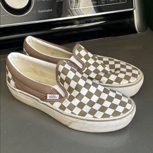 Vans Classic olive green and White Checkered Slip-Ons